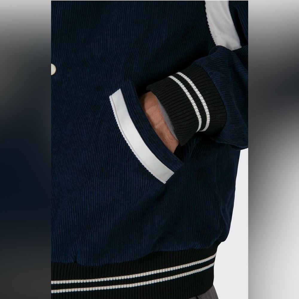 mnml Teddy Corduroy Bomber Varsity Jacket, Size L - Picture 10 of 14